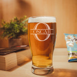 Personalised Split Monogram Engraved Pint Glass Birthday Gift