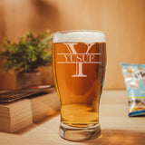 Personalised Split Monogram Engraved Pint Glass Birthday Gift