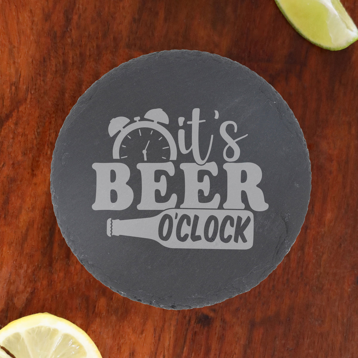 It's Beer O'Clock Engraved Slate Coaster with Funny Beer Quote