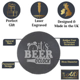 It's Beer O'Clock Engraved Slate Coaster with Funny Beer Quote