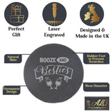 Booze and Besties Engraved Slate Coaster Birthday Gift For Best Friend