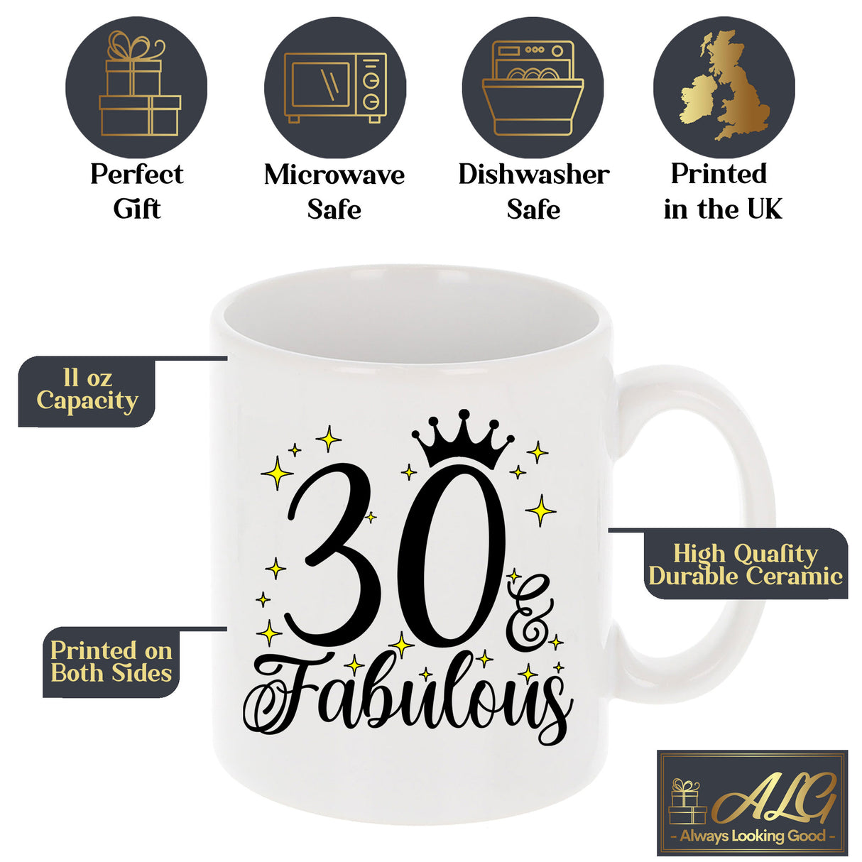 30 and Fabulous 30th Birthday Coffee Mug for Tea or Coffee