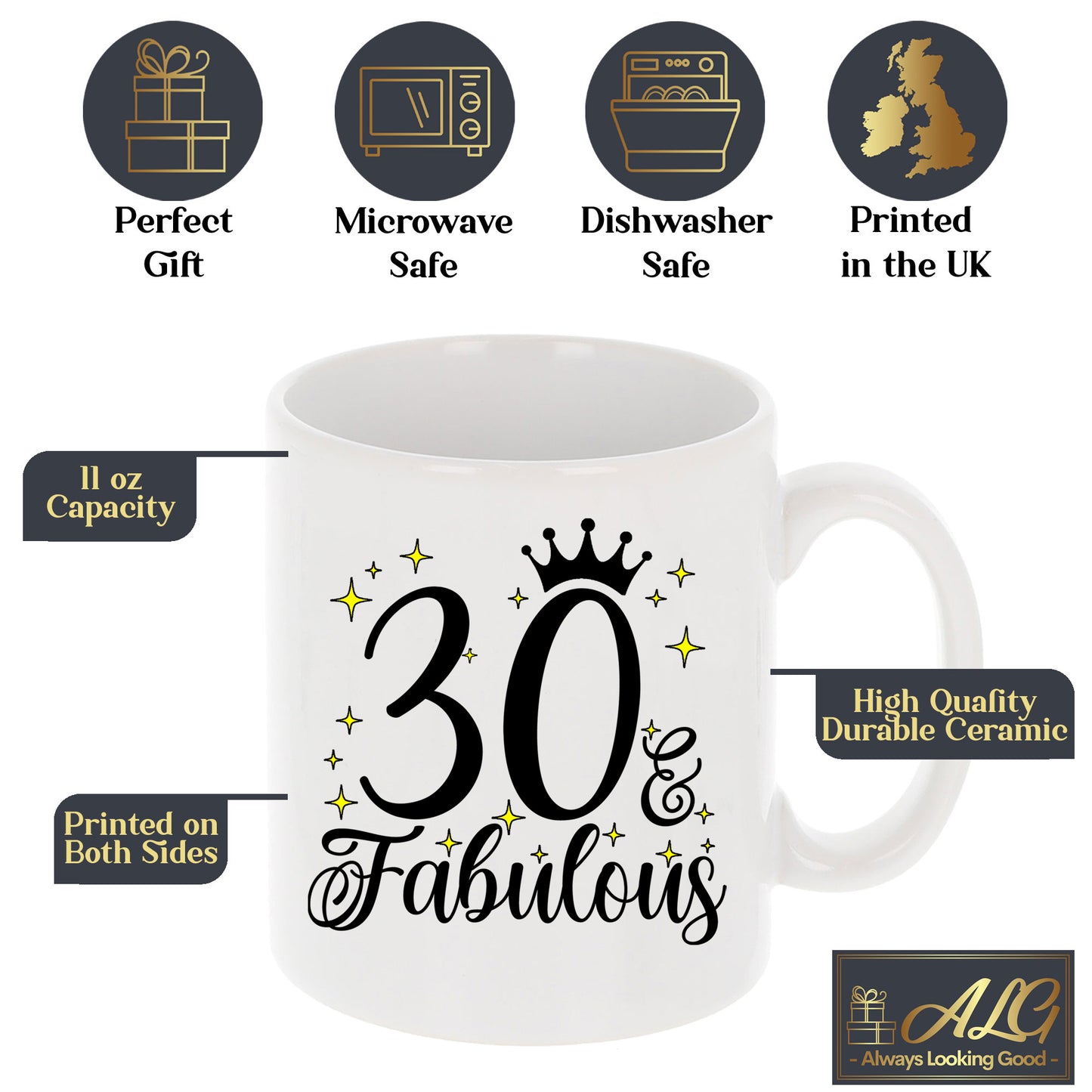 30 and Fabulous 30th Birthday Coffee Mug for Tea or Coffee