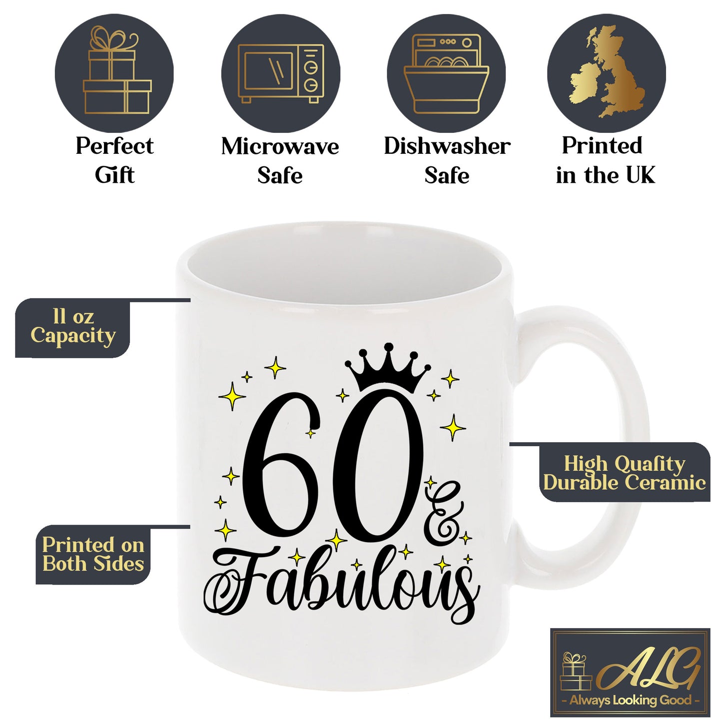 60 and Fabulous 60th Birthday Coffee Mug for Tea or Coffee