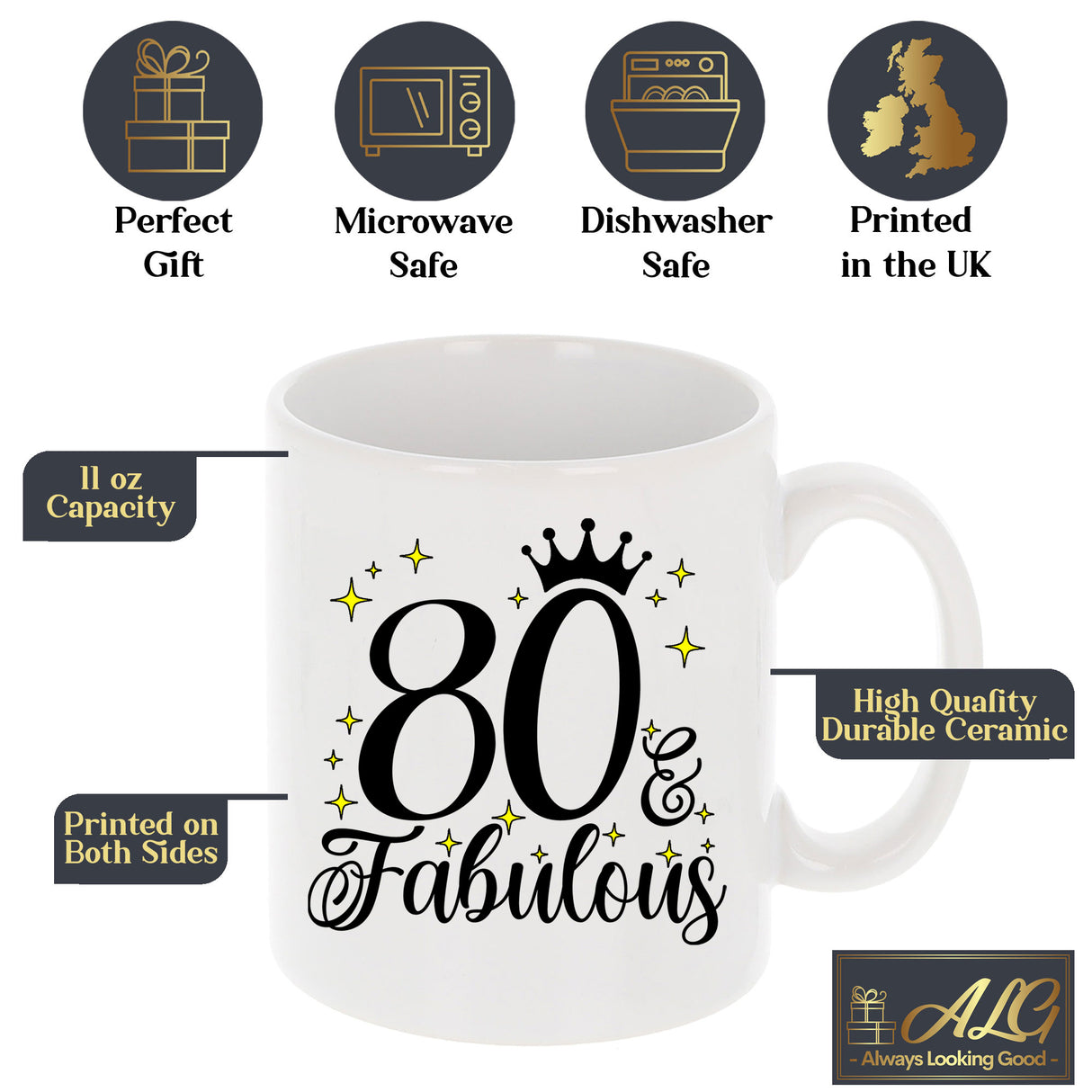 80 and Fabulous 80th Birthday Coffee Mug for Tea or Coffee
