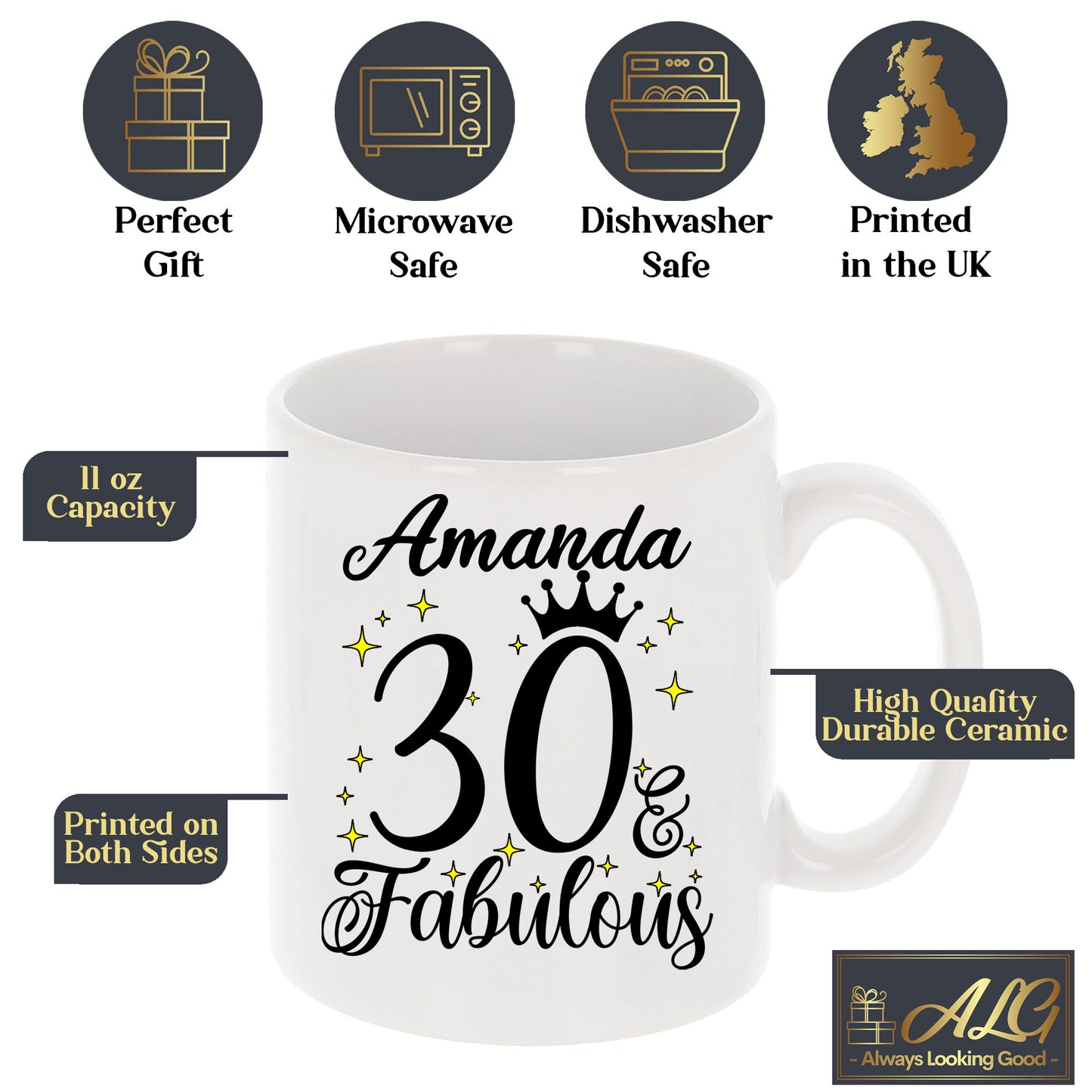 30 and Fabulous 30th Birthday Coffee Mug for Tea or Coffee
