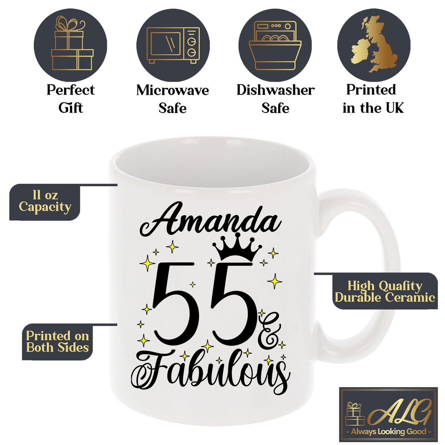 55 and Fabulous 55th Birthday Coffee Mug for Tea or Coffee