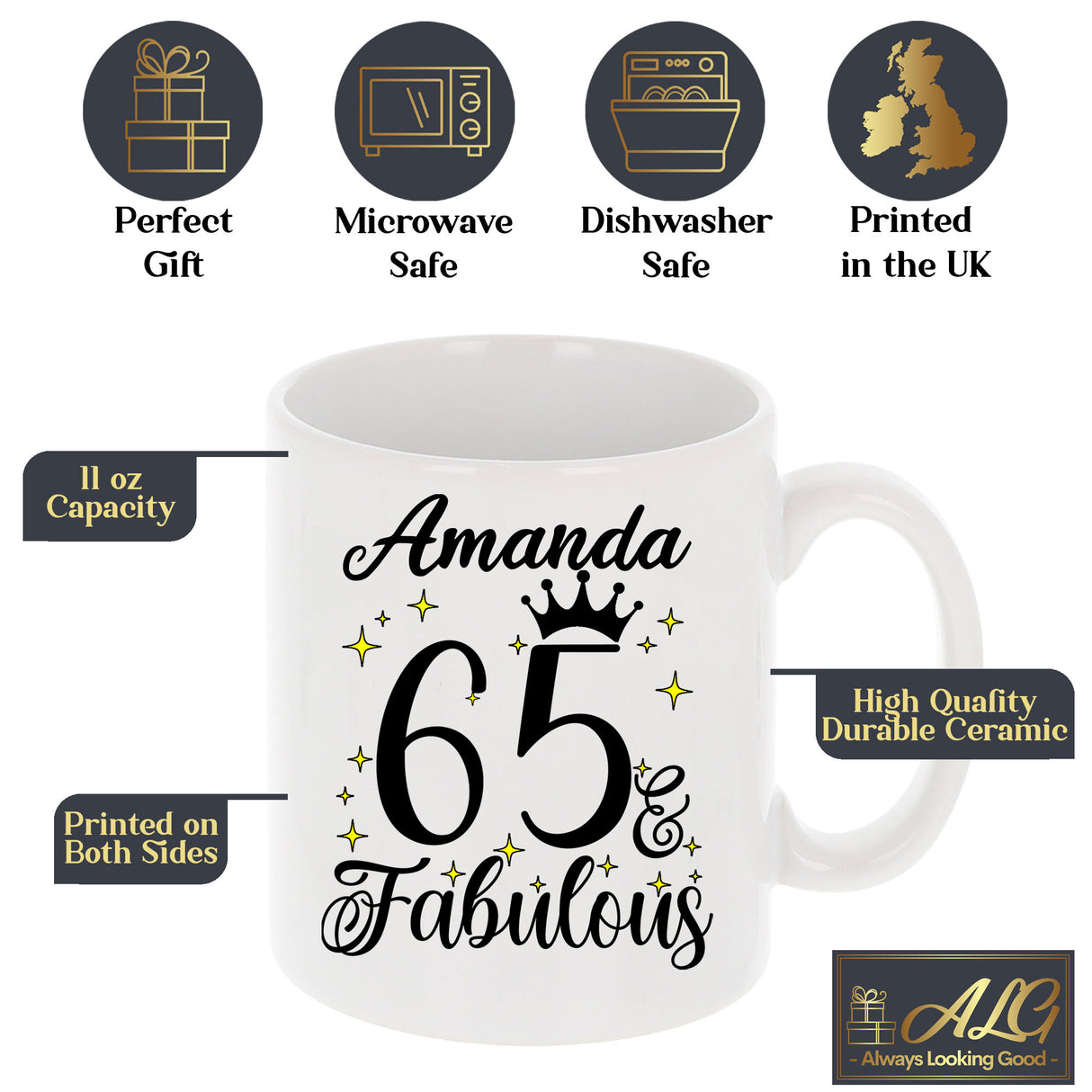 65 and Fabulous 65th Birthday Coffee Mug for Tea or Coffee