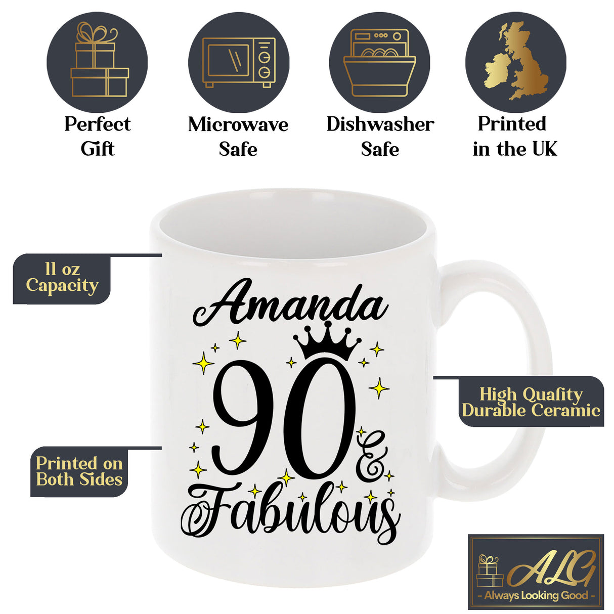 90 and Fabulous 90th Birthday Coffee Mug for Tea or Coffee
