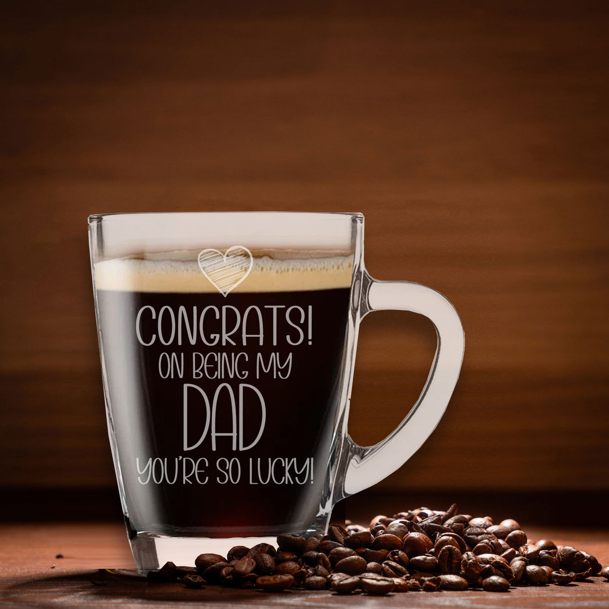 Congrats on Being my Dad Engraved Glass Coffee Mug Birthday Gift For Dad