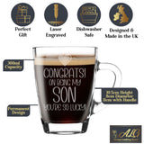 Congrats on Being my Son Engraved Glass Mug Birthday Gift for Son