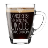Congrats on Being my Uncle Engraved Glass Mug Birthday Gift