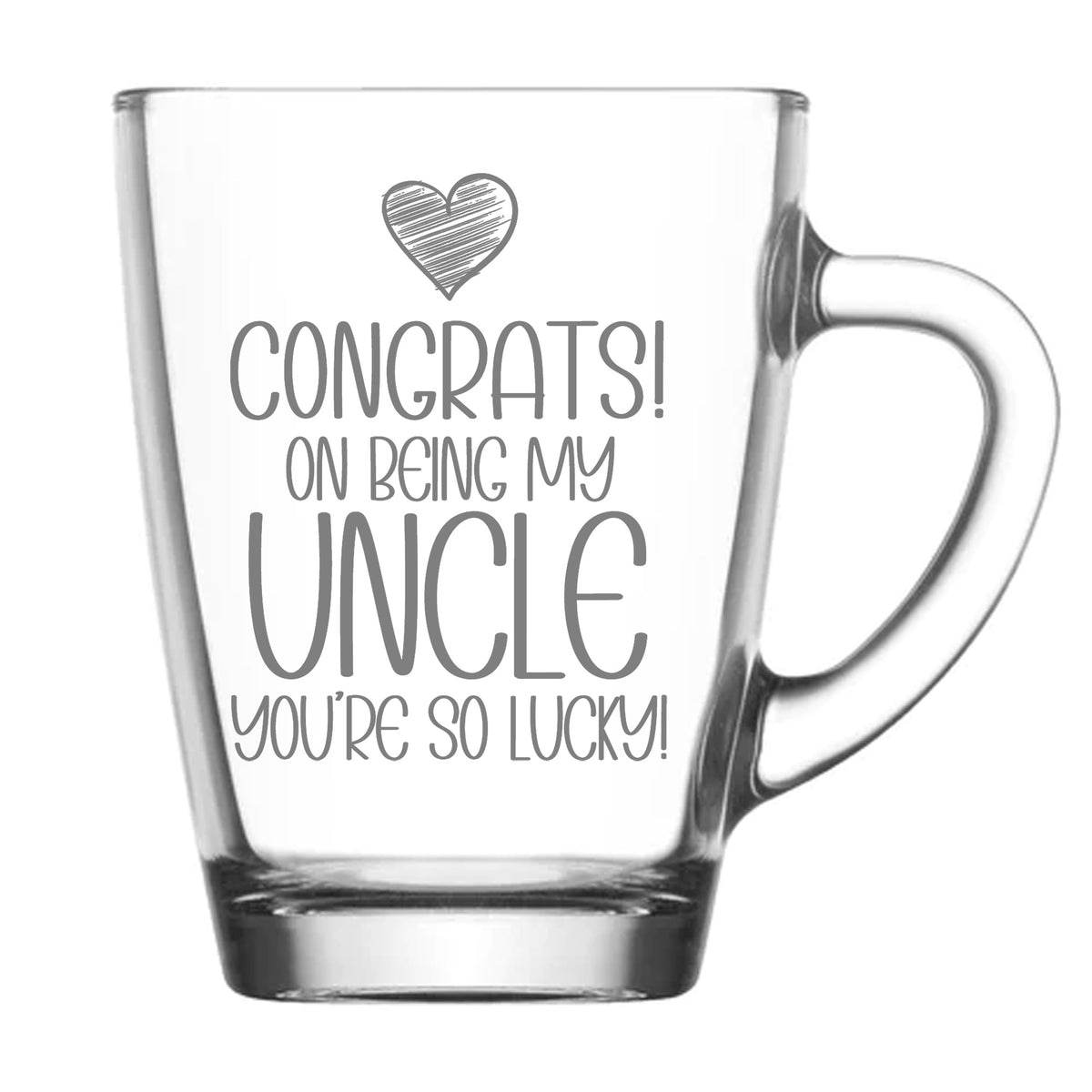 Congrats on Being my Uncle Engraved Glass Mug Birthday Gift