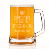 Congrats on Being my Brother-in-Law Engraved Beer Stein Birthday Gift for Brother In Law
