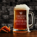 Congrats on Being my Brother-in-Law Engraved Beer Stein Birthday Gift for Brother In Law