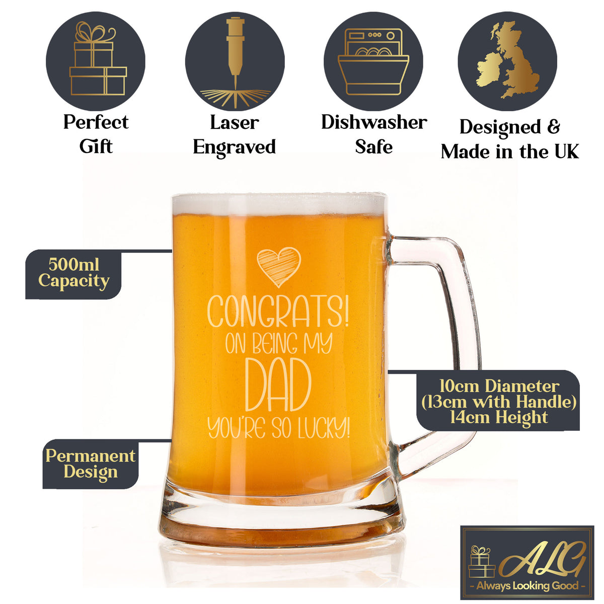 Congrats on Being my Dad Engraved Beer Stein Birthday Gift
