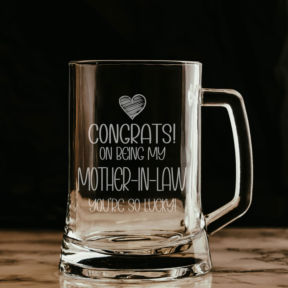 Congrats on Being my Mother-in-Law Engraved Beer Stein Birthday Gift