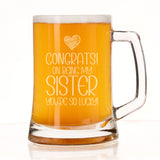 Congrats on Being my Sister Engraved Beer Stein Birthday Gift