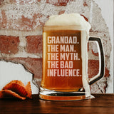 Grandad The Man The Myth The Bad Influence Engraved Beer Stein Birthday Gift