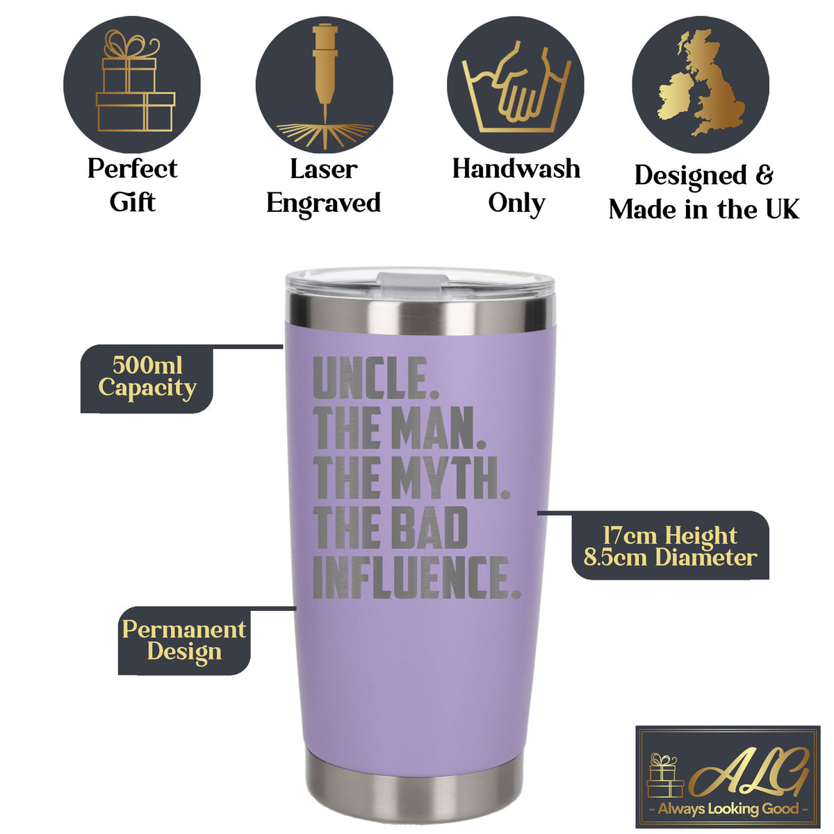 Uncle The Man The Myth The Bad Influence Engraved Travel Mug Birthday Gift