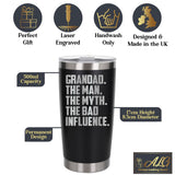 Grandad The Man The Myth The Bad Influence Engraved Travel Mug