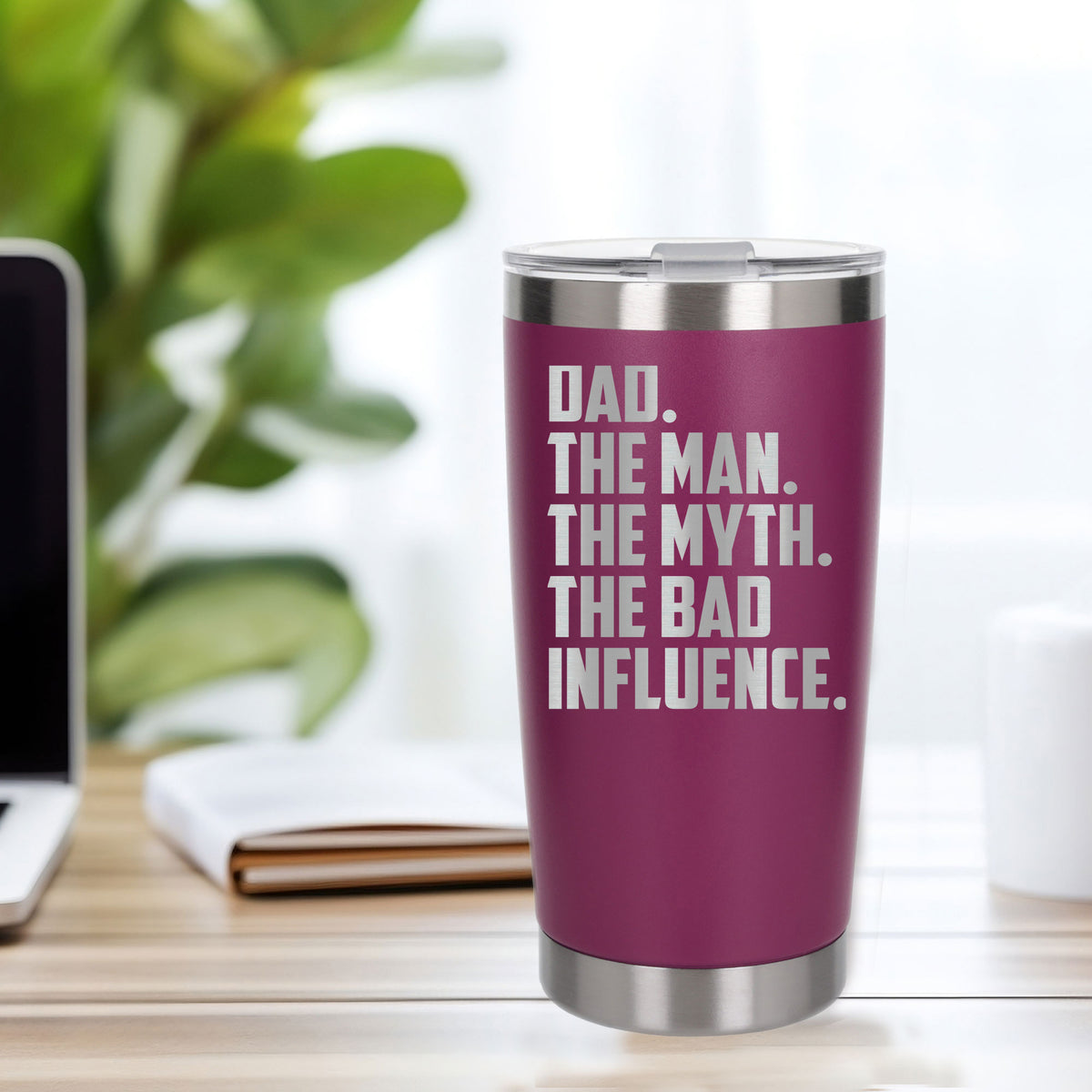 Dad The Man The Myth The Bad Influence Engraved Travel Mug Birthday