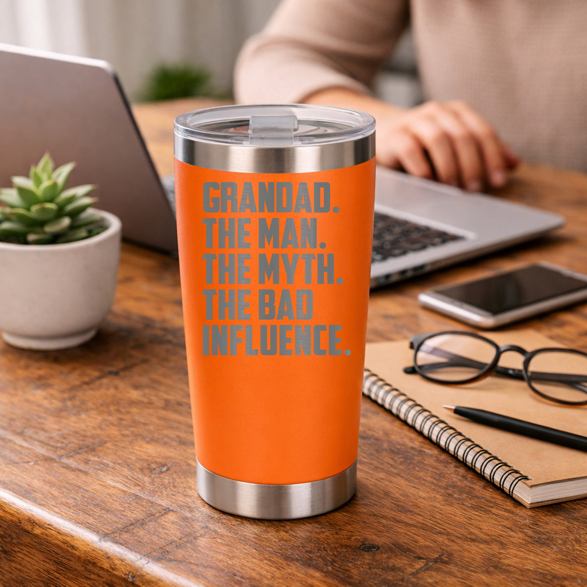 Grandad The Man The Myth The Bad Influence Engraved Travel Mug