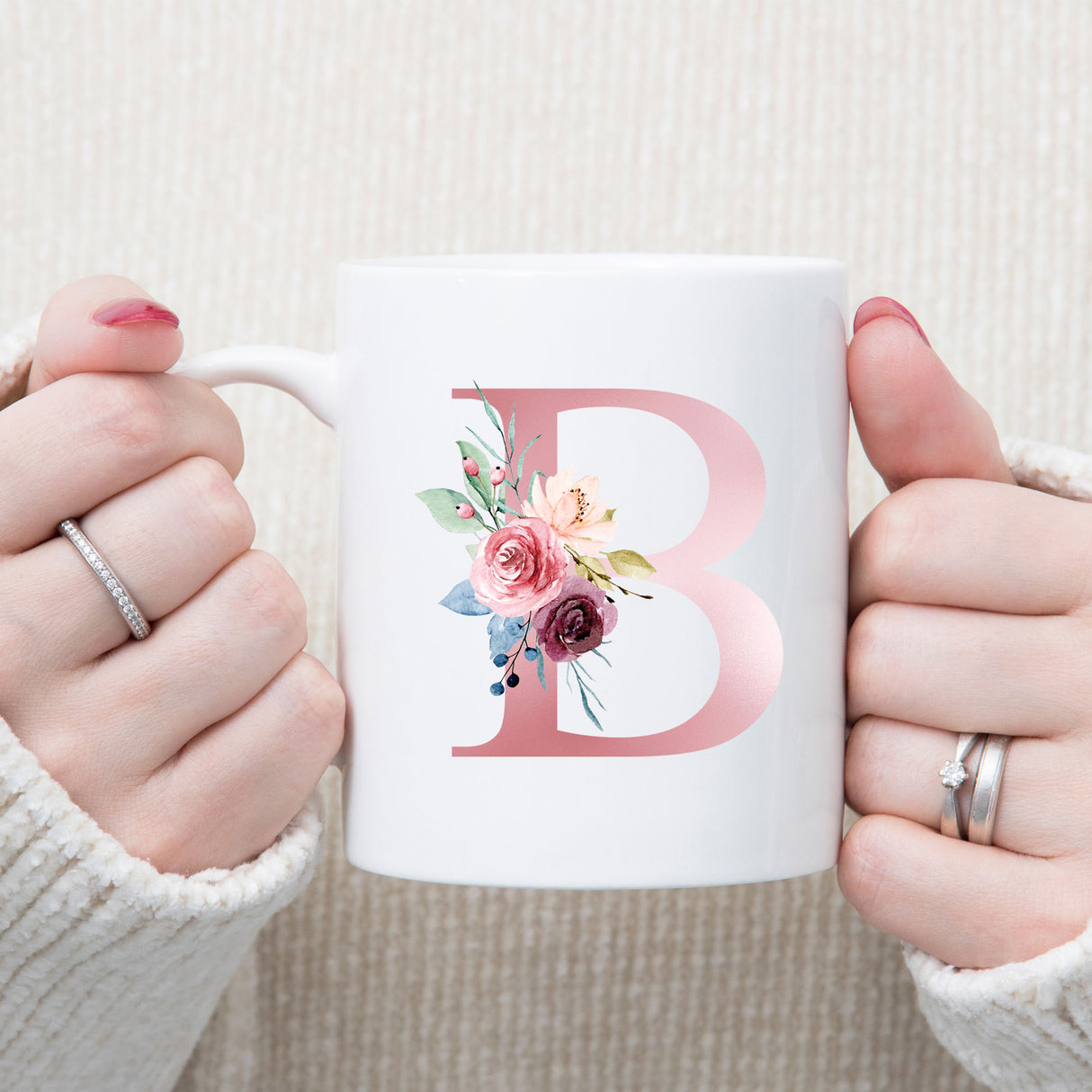 Monogrammed Floral Initial Ceramic Mug – Pink Letter Design