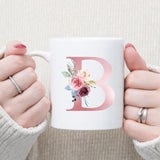 Monogrammed Floral Initial Ceramic Mug – Pink Letter Design