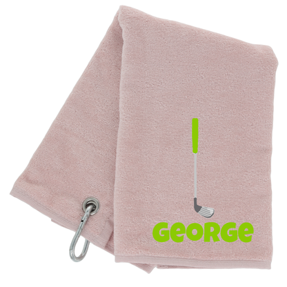 Personalised GOLF Towel - Embroidered Trifold Towel with Carabiner Clip