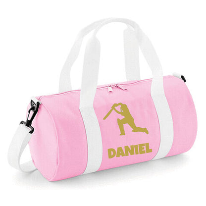 Personalised Cricket Design Barrel Bag With Cricketers Name