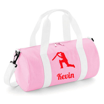 Personalised Cricket Design Barrel Bag With Cricketers Name