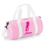 Personalised Girl Footballer Barrel Bag | Kids Sports Holdall with Name