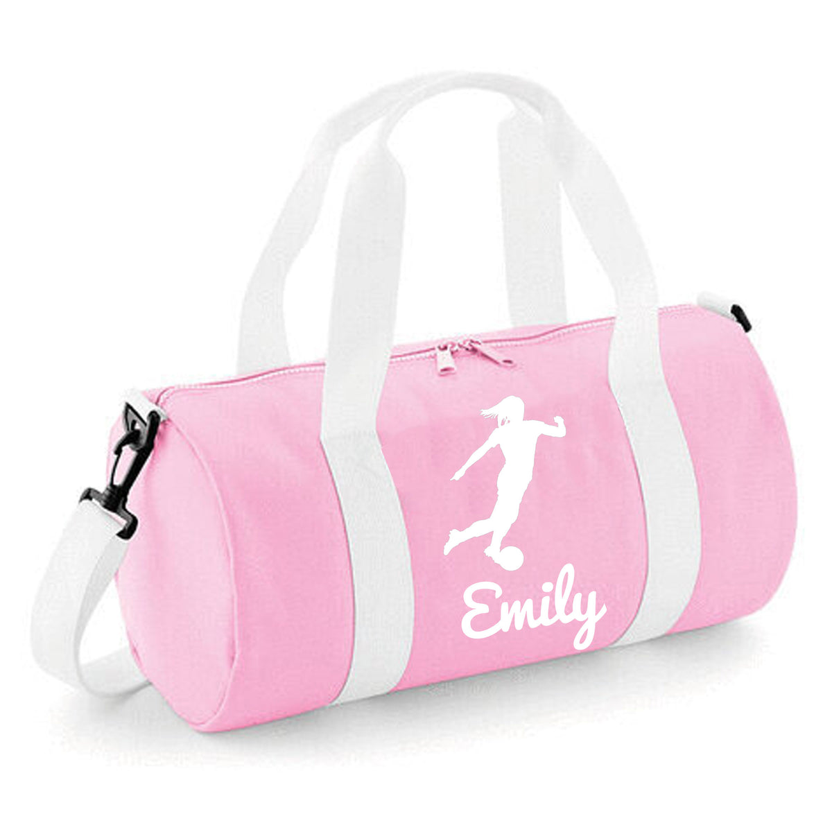 Personalised Female Footballer Barrel Bag | Kids Sports Holdall with Name