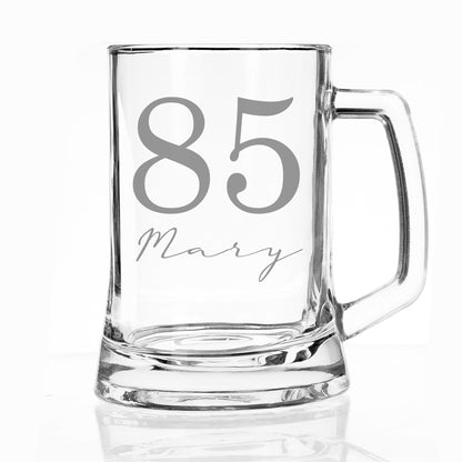 Personalised Beer Stein Glass & Coaster – Engraved with Age & Name Gift Set