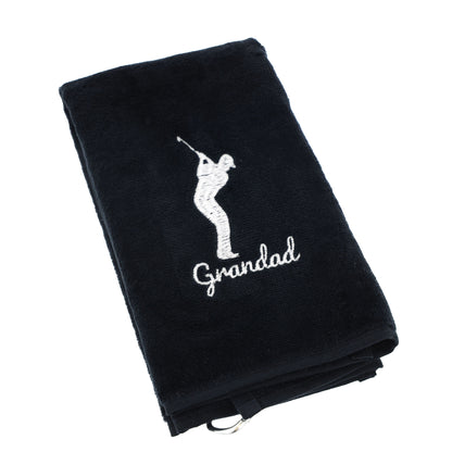 Personalised GOLF Towel - Embroidered Trifold Towel with Carabiner Clip