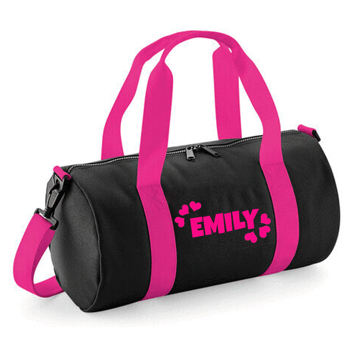 Personalised Name & Hearts Barrel Bag | Kids Holdall with Name