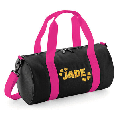 Personalised Name & Hearts Design Barrel Bag, Toddler Kids Bag