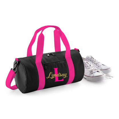 Personalised Name & Initial Design Barrel Bag Ideal School Bag