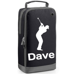 Personalised Golf Shoe Bag with Male Golfer & Name or Initials  - Always Looking Good - Black  