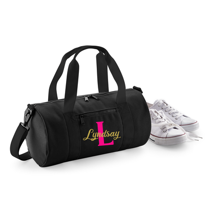 Personalised Name & Initial Design Barrel Bag Ideal School Bag