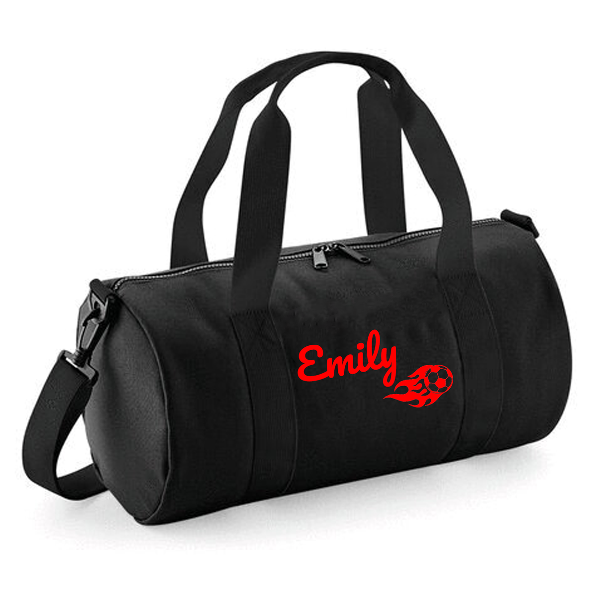 Personalised Flaming Football Barrel Bag | Kids Sports Holdall with Name