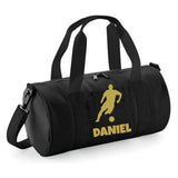 Personalised Male Footballer Barrel Bag | Kids Sports Holdall with Name