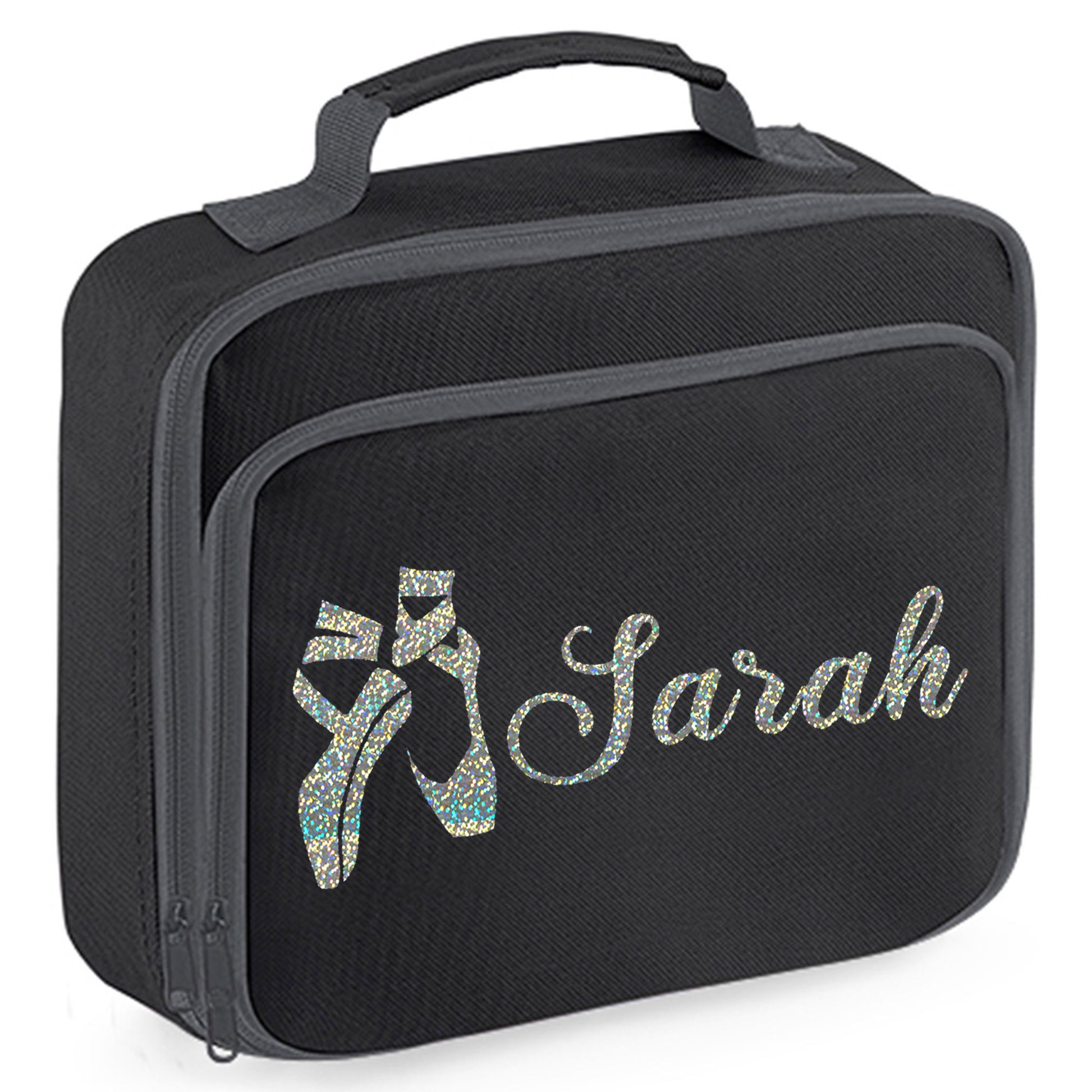 Personalised Lunch Bag with Ballet Design Childs School Lunch Box  - Always Looking Good - Black Ballet Shoes 