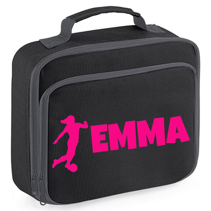 Kids Personalised Lunch Bag With Name in Football Design  - Always Looking Good -    - Black Female Player 