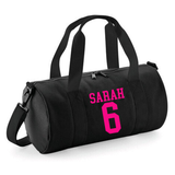 Personalised Name & Number Barrel Bag | Kids Sports Holdall with Name