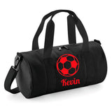 Personalised Football Design Barrel Bag | Kids Sports Holdall with Name