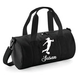 Personalised Female Footballer Barrel Bag | Kids Sports Holdall with Name