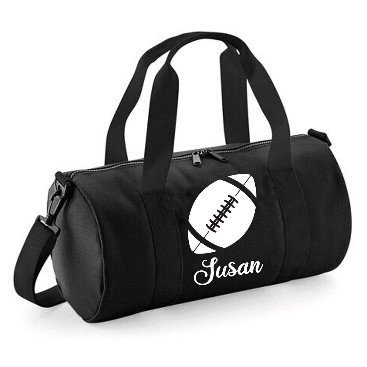 Personalised Rugby Ball Barrel Bag | Kids Sports Holdall with Name