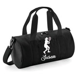 Personalised Female Tennis Player Barrel Bag | Kids Sports Holdall with Name
